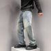 Men's Trendy Whiskered Washed Bamboo Joint Casual Workwear Jeans Cool And Stylish Straight Leg_mkmklike.com