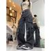 Women's Straight Leg Wide Leg Jeans American Retro High Street Workwear Casual Pants Fashionable Trendy Trousers 2024_mkmklike.com