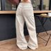 Women's American Retro Distressed Washed Denim Jeans Loose Fit Straight Wide Leg Floor Length Pants Spring Summer Style Light Color_mkmklike.com
