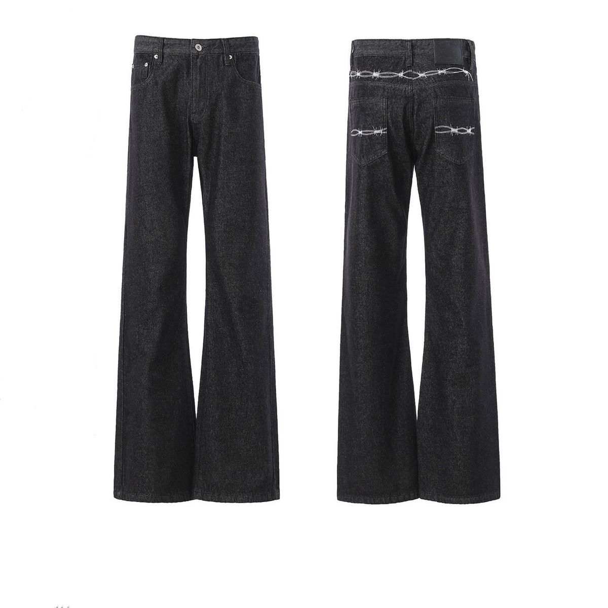 Men's Thorn-Embroidered Black Raw Denim Jeans – Vintage Ivy League Clean Fit With Subtle Flare & Slimming Straight Leg (S-XXXL)_mkmklike.com