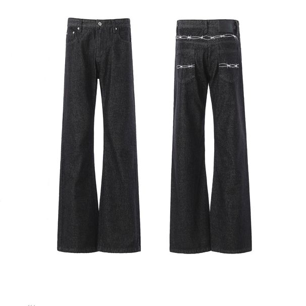 Men's Thorn-Embroidered Black Raw Denim Jeans – Vintage Ivy League Clean Fit With Subtle Flare & Slimming Straight Leg (S-XXXL)_mkmklike.com
