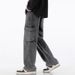 Men's Cargo Jeans Loose Fit Straight Leg Casual Long Pants Mid Waist Zipper Fly Black Blue Cotton_mkmklike.com