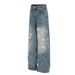 Men's Distressed High-Street Blue Jeans Raw Hem Paint Splatter Washed Denim Non-Stretch Cotton Blend S-XL_mkmklike.com