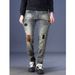 Men's Slim Fit Retro Jeans Trendy Brand Embroidered Blue Cotton Pants Mid Waist Spring Autumn New_mkmklike.com
