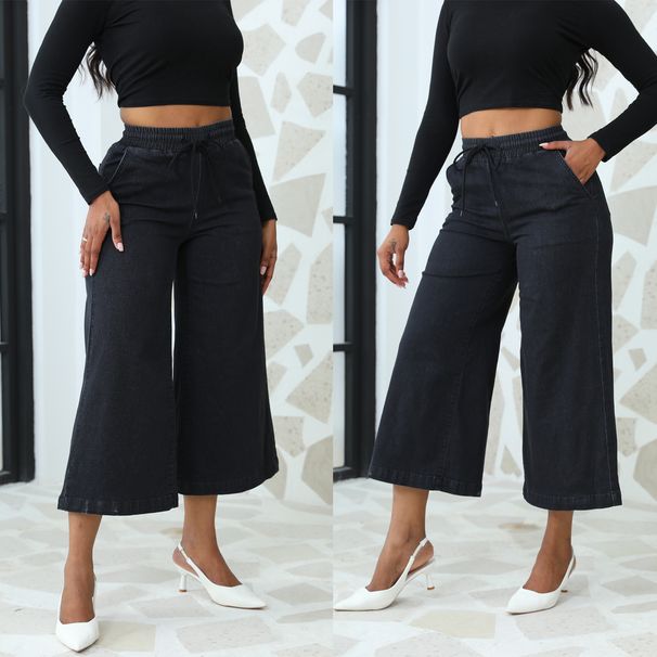 Women's Clothing New Lace Up Stretch Jeans Straight Wide Leg Nine Point Pants_mkmklike.com