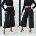 Women's Clothing New Lace Up Stretch Jeans Straight Wide Leg Nine Point Pants_mkmklike.com
