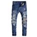 Men's Clothing Men's Slim Fit Skinny Jeans Dark Blue Washed Ripped Trendy American Street Style Hip Hop Retro Embroidered Patchwork_mkmklike.com