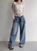 Women's Clothing Waist Jeans Retro Niche Design Loose Wide Leg Pants Simple Casual Straight Pants_mkmklike.com