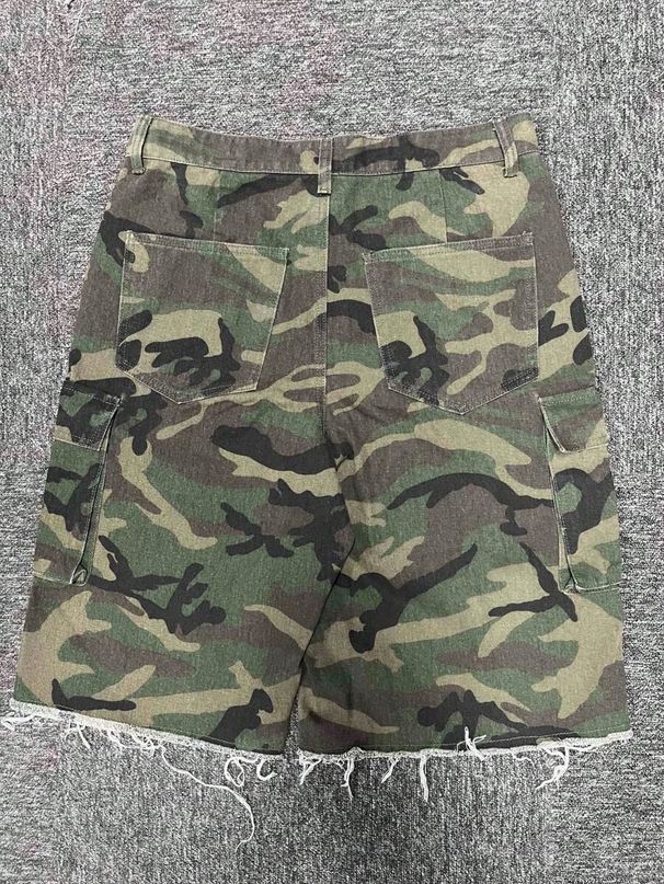 Retro Camouflage Wide Leg Cargo Denim Shorts for Men Casual Versatile Five Point Trendy Summer Pants_mkmklike.com