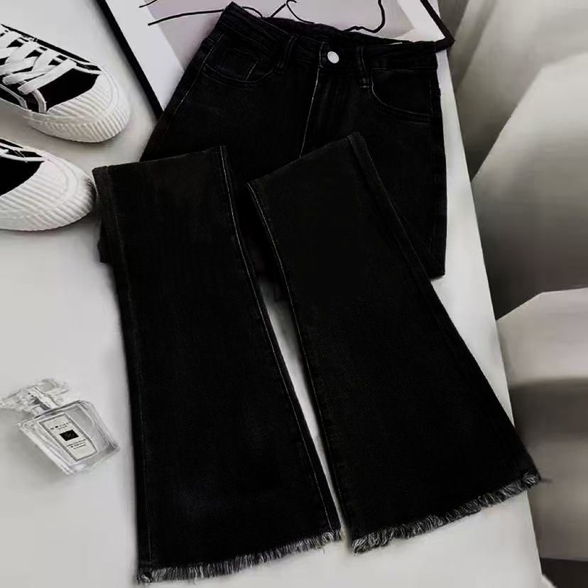 High-Waisted Flared Jeans For Women - Vintage 70s Retro Style, Stretchy Cotton, Petite-Friendly Length, Distressed Black/Blue/Gray Washes_mkmklike.com