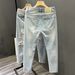 Summer Small Leg Jeans Ripped Beggar Nine Quarter Men's 2024 New Rolled Edge Slim Fit Casual Pants_mkmklike.com
