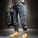 Men's Retro Stretch Jeans Loose Slim Fit Ripped Washed Cropped Harem Pants Trendy Spring Autumn_mkmklike.com