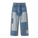 Men's Color Blocked Patchwork Jeans High Street Style Loose Straight Leg Wide Leg Trousers Autumn Trendy Retro Cool Design_mkmklike.com