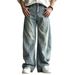 Unisex American High Street Distressed Blue Jeans Flowy Slimming Loose Fitting Wide Leg Casual Versatile Must Have Pants_mkmklike.com