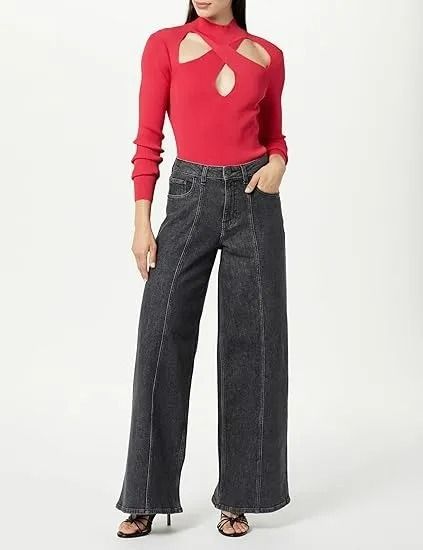Women's Clothing Casual Wide Leg Stitching Jeans Large Size Loose_mkmklike.com