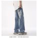 Streetwear Paint Splatter Baggy Jeans - Unisex Oversized Straight Leg Denim Pants For Men & Women (Retro Blue, S-XXXL)_mkmklike.com
