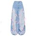 European And American Cross-border High-waisted Bow Patchwork Floor-length Wide-leg Jeans, Street-style Distressed Loose_mkmklike.com