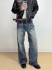 Men's Retro Washed Wide Leg Jeans High End Loose Straight Leg Slightly Flared Trousers_mkmklike.com