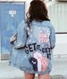 Women's printed denim jacket women's loose lapel denim jacket top _mkmklike.com