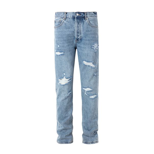 Slim Straight Leg Jeans For Men Punk Style Ripped Vintage Washed Casual Long Pants Street Fashion Button Closure_mkmklike.com