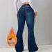 ELLE 2025 Autumn Winter New Cross-Border European And American Retro Clothing Fleece-Lined Women's Blue Stretch Flared Casual_mkmklike.com