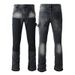Trendy Personality Retro Contrasting Color Micro-pull Jeans Men's Micro-flared Jeans Non-elastic Slim-fitting Micro-pull Pants Men 9303_mkmklike.com