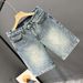 Men's Summer Distressed Washed Denim Shorts - Cracked Print High Street Loose Fit Casual Streetwear_mkmklike.com