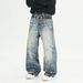 Vintage Chain Print Jeans – Distressed Washed Denim Pants For Men (S-3XL, 70% Cotton, Zip Fly, Streetwear Oversized Fit)_mkmklike.com