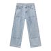 Men's Clothing Four Seasons Korean Style Bright Line Deconstruction Light Blue Straight Washed Loose Jeans Trend_mkmklike.com