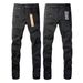 Unisex Y2K Dark Streetwear Stacked Flared Jeans, Matte Black With Light Ripped Details & Checkerboard Letter Patch, Breathable For Summer_mkmklike.com