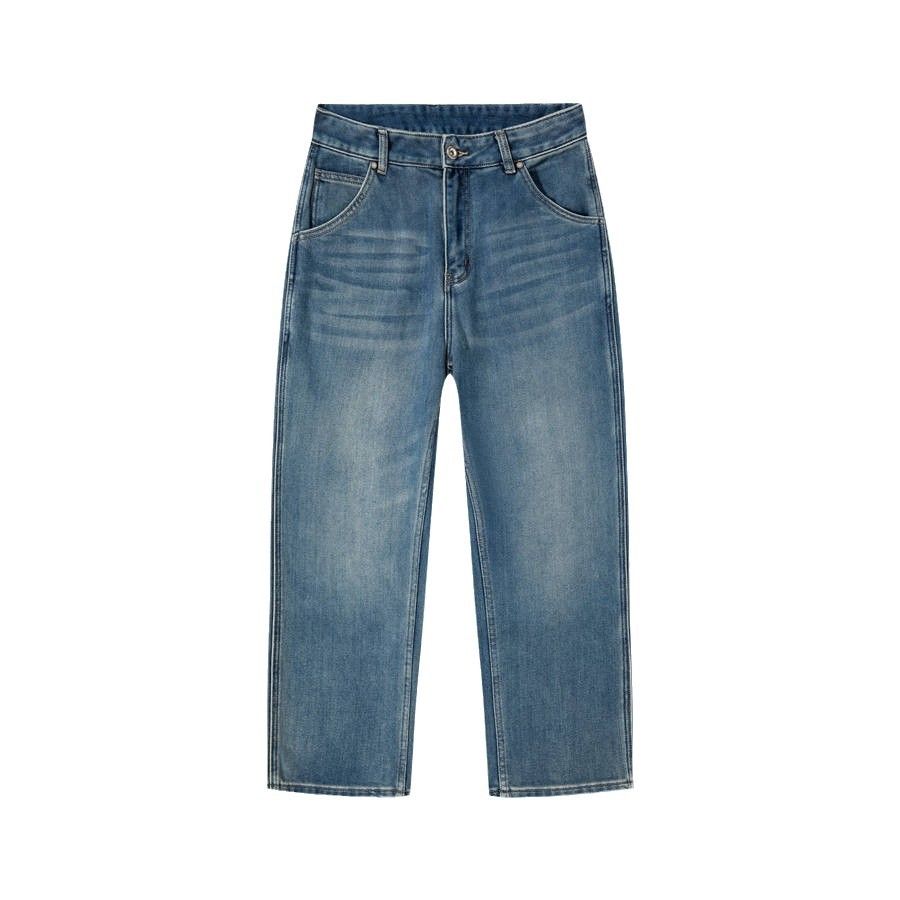 Men's Clothing High Quality Trendy Washed Cat Whisker Retro Straight Loose Wide Leg Fashionable Casual Mid Waist Pants_mkmklike.com