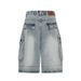 Retro Style Washed Distressed Denim Shorts Exposed Stitching Large Pockets Cropped Wide Leg Design For Men And Women_mkmklike.com