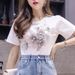 Women's clothing white t-shirt for women + heavy industry embroidered denim skirt suit wholesale hip skirt two-piece set_mkmklike.com