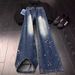 Men's Clothing Cleanfit Black Splatter Wash Flared Jeans High Street Vibe Straight Leg Pants_mkmklike.com