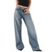 Women's Clothing 90s Vintage Low-Rise Baggy Jeans – Relaxed Fit Wide-Leg Denim Pants For Women (Light Blue)_mkmklike.com