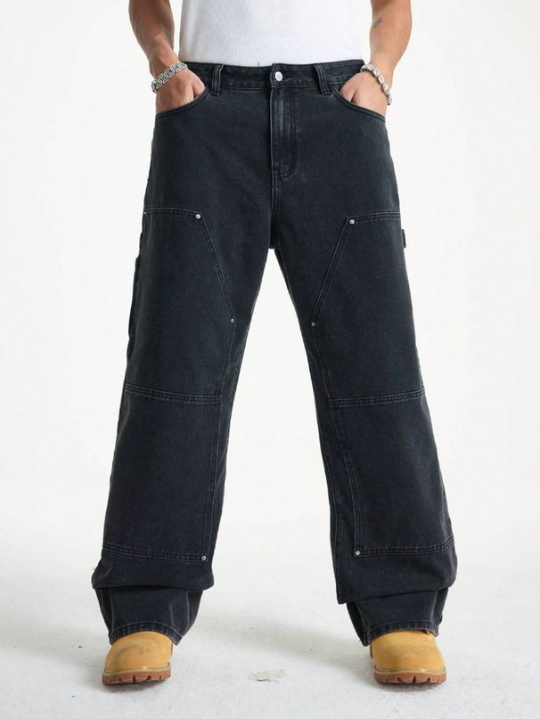 Streetwear Washed Denim Jeans - High Waist Button Fly Straight Leg Pants For Men & Women (Black) Fashion Trends_mkmklike.com