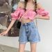 Women's High-Waisted Wide-Leg Denim Shorts Korean Style Summer 2021 Slimming Loose Fit Rolled up Hem Trendy Hot Pants_mkmklike.com