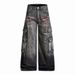Post-Industrial Heavy-Duty Dirty Vintage Workwear Denim Men's Niche High Street Ink-Splattered Tie-Dye Ripped Wide-Leg_mkmklike.com