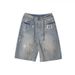 Vintage Splash-Wash Denim Shorts – Unisex Relaxed 7/10 Length, Streetwear Staple (No-Stretch, Distressed Detailing, Adjustable Drawstring)_mkmklike.com