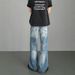 New High Street Men's Loose Straight Leg Jeans Lightning Ripple Washed Casual Pants Trendy Streetwear_mkmklike.com