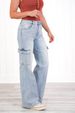 Women's High Waist Cargo Jeans - Stretch Denim Utility Pants With Multiple Pockets, Straight Leg & Streetwear Style (Light Blue, S-XXXL)_mkmklike.com