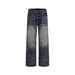 "Vintage Washed Distressed Straight Leg Denim Jeans - Unisex Relaxed Wide Cut A-Line Pants With Battle Jeans Style For Men & Women"_mkmklike.com