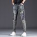 New Export In-Stock Patchwork Jeans For Men Trendy Brand Embroidered Slim Fit Casual Versatile Stretch Pants_mkmklike.com