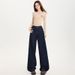 Denim Blue Curved Wide-leg Jeans For Women, 2025 Autumn/winter, Fleece-lined, Stylish, Loose-fitting, Slimming,_mkmklike.com
