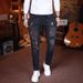 Men's Slim Fit Stretch Jeans Trendy Patchwork Ripped Straight Leg Midweight Long Pants Splatter Paint Color_mkmklike.com