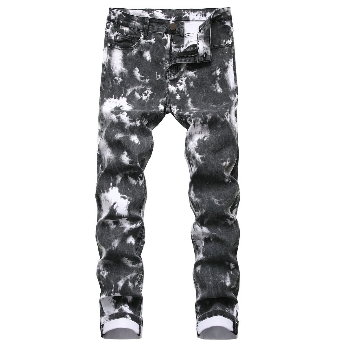 Men's Clothing Digital Personalized Trendy Printed Stretch Denim Casual Pants Slim Fit Trousers_mkmklike.com