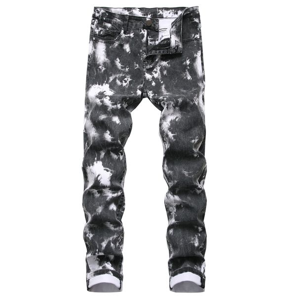 Men's Clothing Digital Personalized Trendy Printed Stretch Denim Casual Pants Slim Fit Trousers_mkmklike.com
