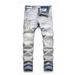 Men's Distressed Denim Jeans With Patchwork & Graphic Print – Vintage Washed Streetwear Trousers For Urban Styling (S-XXXL) – High-Fashion_mkmklike.com