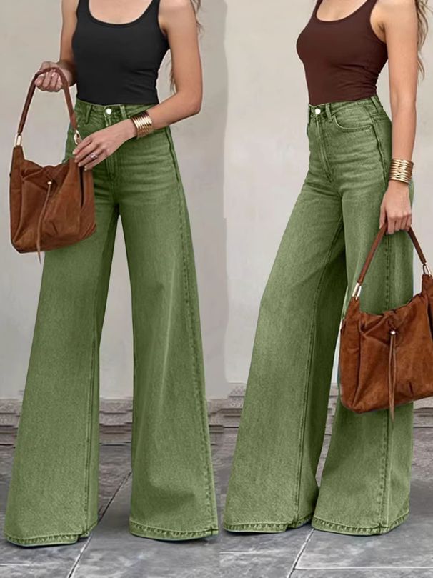 Women's Retro Stretch Wide Leg Jeans mid Waist Loose Fit Floor-Length Drapey Y2K Style European American Fashion_mkmklike.com