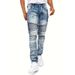 Men's Distressed Denim Jeans - Vintage Workwear Style With Heavy Washed & Ripped Details, Straight Leg, Mid-Rise, Comfortable Cotton Blend_mkmklike.com